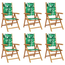 (leaf pattern, 6 pcs) vidaXL Reclining Garden Chairs Outdoor Chairs Armchair Fabric & Solid Wood