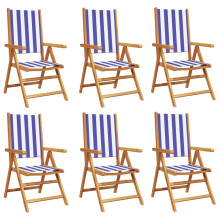 (blue and white, 6 pcs) vidaXL Reclining Garden Chairs Outdoor Chairs Armchair Fabric & Solid Wood