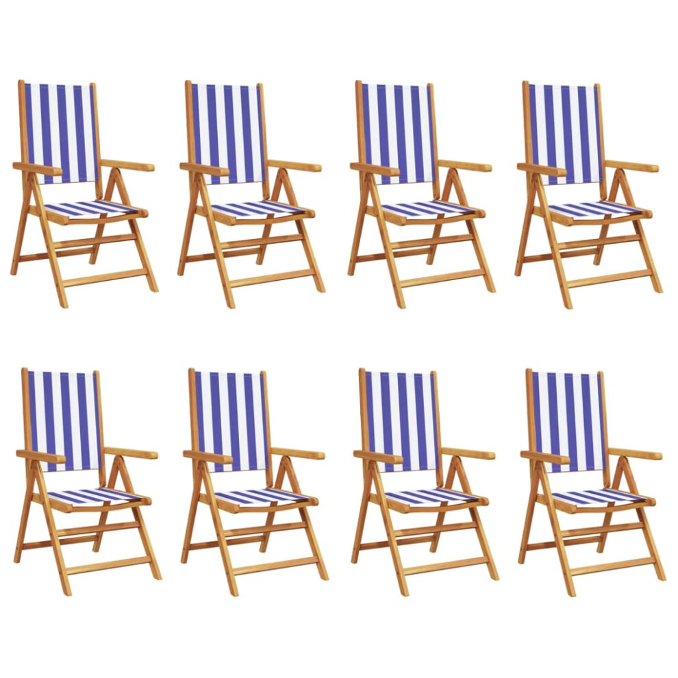 (blue and white, 8 pcs) vidaXL Reclining Garden Chairs Outdoor Chairs Armchair Fabric & Solid Wood