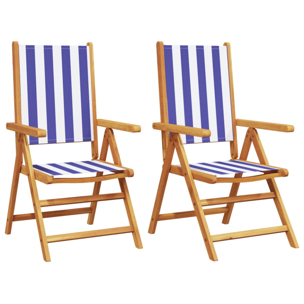 (blue and white, 2 pcs) vidaXL Reclining Garden Chairs Outdoor Chairs Armchair Fabric & Solid Wood