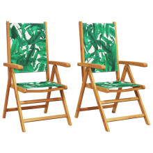 (leaf pattern, 2 pcs) vidaXL Reclining Garden Chairs Outdoor Chairs Armchair Fabric & Solid Wood