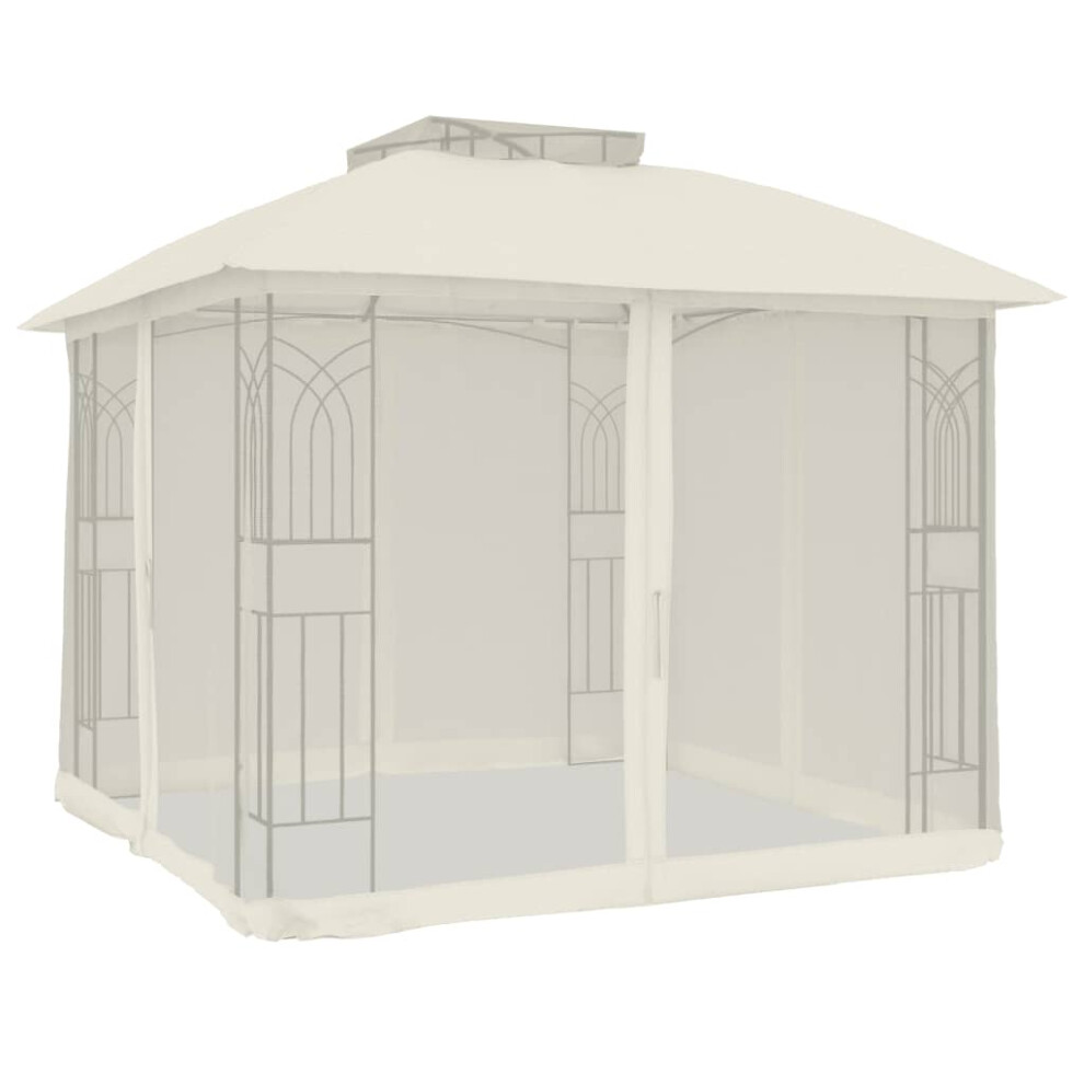 (cream) vidaXL Gazebo with Double Roof and Mesh Walls Tent Cream 2.94x2.94 m Steel