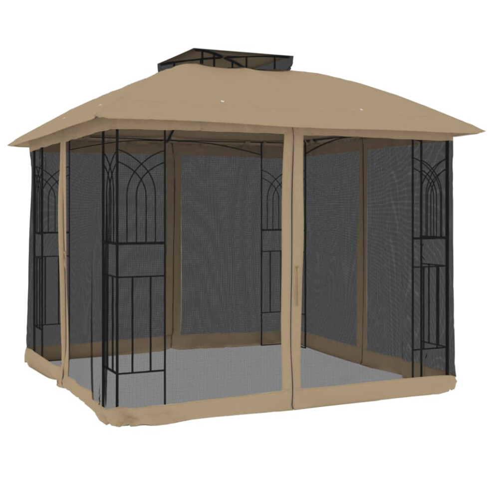 (taupe) vidaXL Gazebo with Double Roof and Mesh Walls Tent Cream 2.94x2.94 m Steel