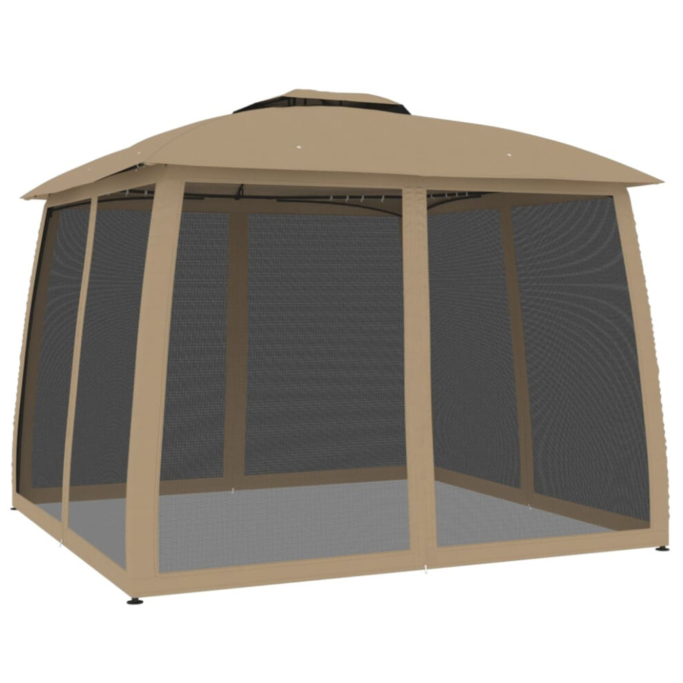 (taupe, 2.93 x 2.93 m) vidaXL Gazebo with Double Roof and Mesh Walls Pavilion Tent Marquee Steel