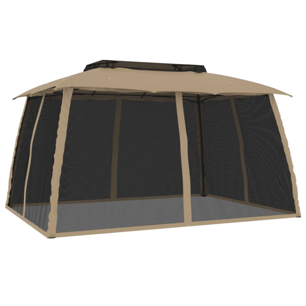 (taupe, 3.93 x 2.93 m) vidaXL Gazebo with Double Roof and Mesh Walls Pavilion Tent Marquee Steel