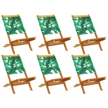 (leaf pattern, 6 pcs) vidaXL Folding Garden Chairs 6 pcs Chairs Cream White Fabric and Solid Wood