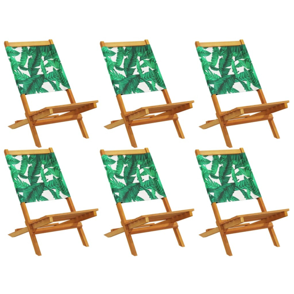 (leaf pattern, 6 pcs) vidaXL Folding Garden Chairs 6 Pcs Chairs Cream White Fabric And Solid Wood