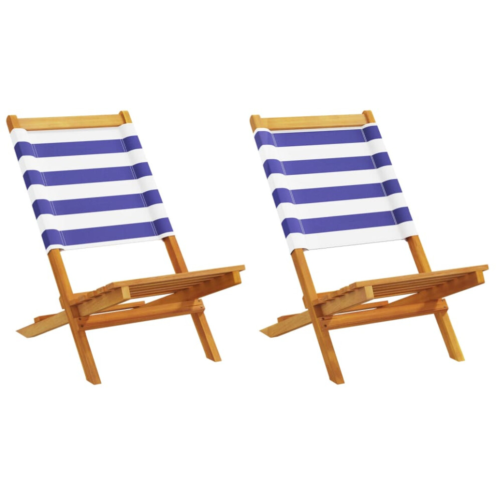 (blue and white, 2 pcs) vidaXL Folding Garden Chairs 6 pcs Chairs Cream White Fabric and Solid Wood