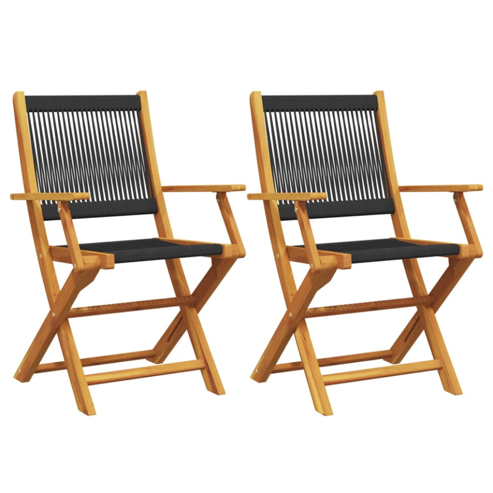 Vidaxl (Black, 2 Pcs) Garden Chairs Seating 2 Pcs Beige Solid Wood Acacia And Polypropylene