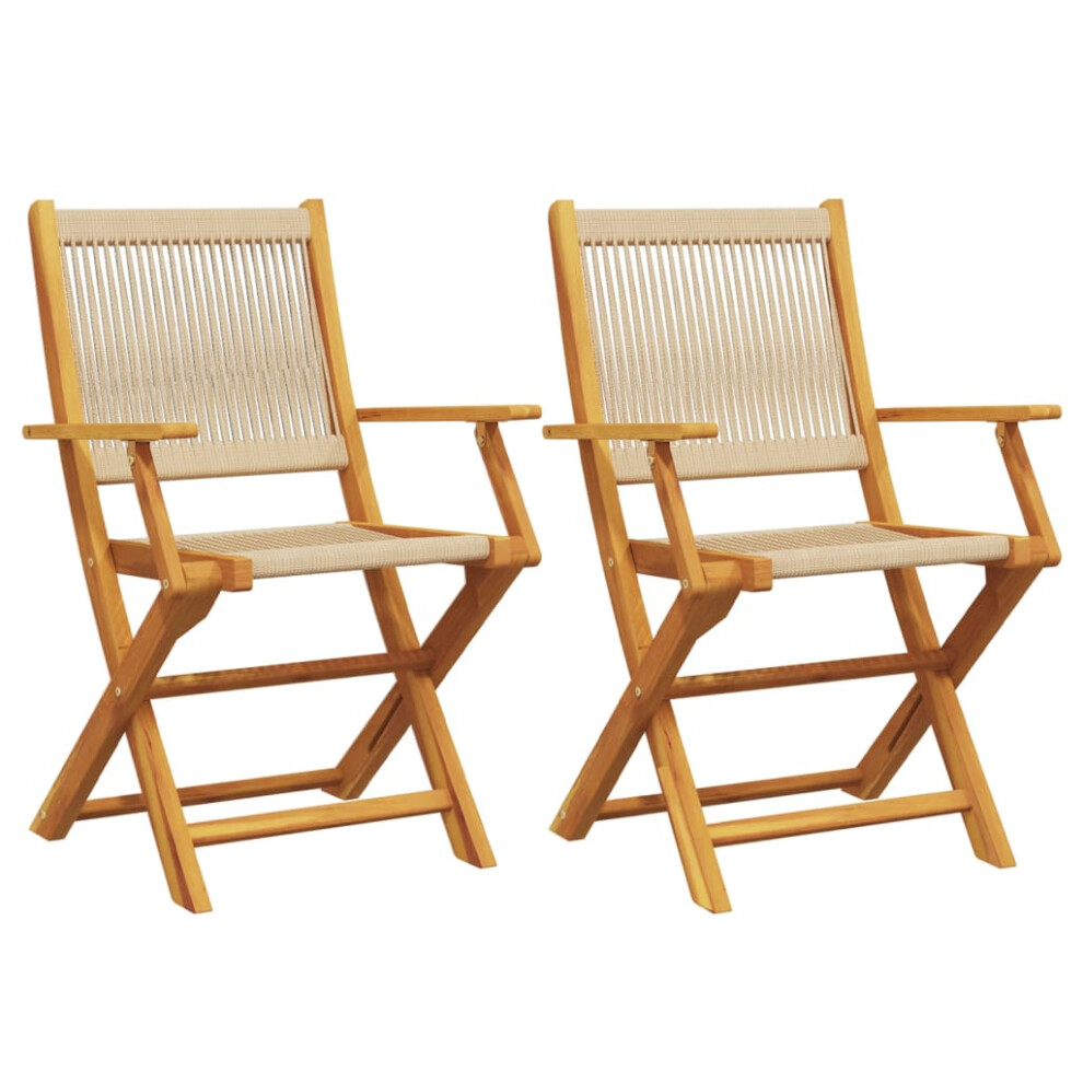 (beige, 2 pcs) vidaXL Garden Chairs Seating 2 pcs Beige Solid Wood Acacia and Polypropylene