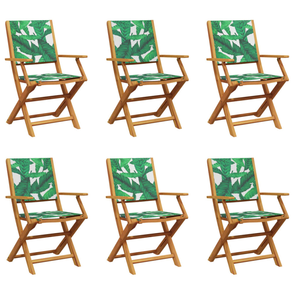 (leaf pattern, 6 pcs) vidaXL Garden Chairs Outdoor Chair Dining Chair Solid Wood Acacia and Fabric-image-OPC-PFBQN28-NEW