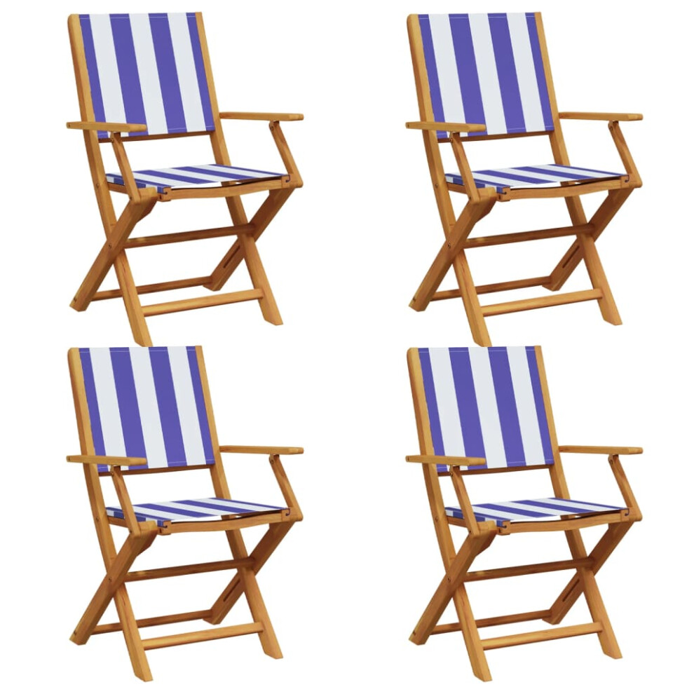 (blue and white, 4 pcs) vidaXL Garden Chairs Outdoor Chair Dining Chair Solid Wood Acacia and Fabric