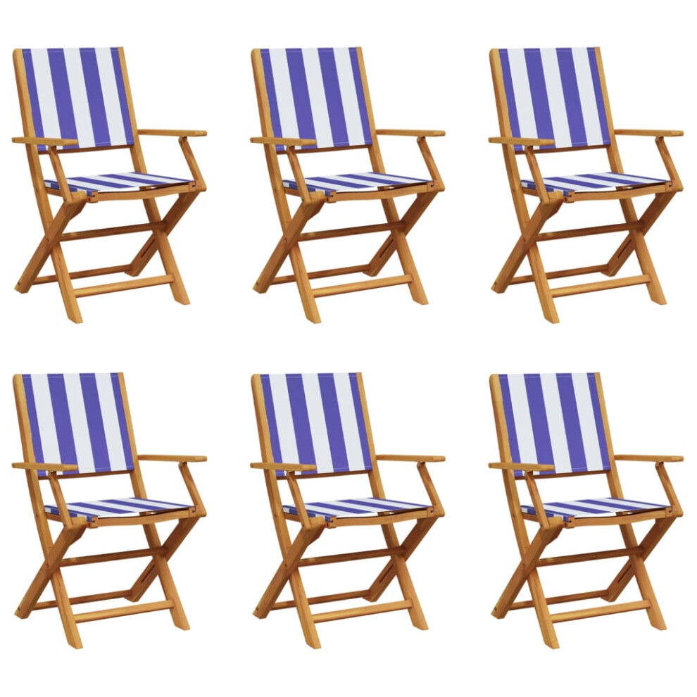 (blue and white, 6 pcs) vidaXL Garden Chairs Outdoor Chair Dining Chair Solid Wood Acacia and Fabric