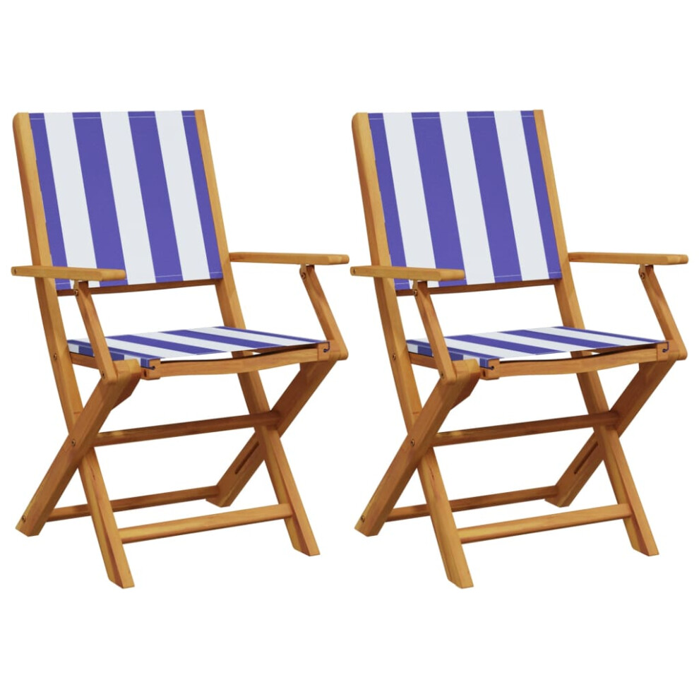 (blue and white, 2 pcs) vidaXL Garden Chairs Outdoor Chair Dining Chair Solid Wood Acacia and Fabric