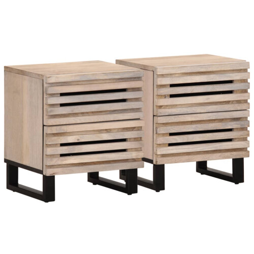 VidaXL (solid bleached wood, 2 pcs) vidaXL Bedside Cabinet Nightstand Bed Cabinet Bed Table Solid Wood Reclaimed