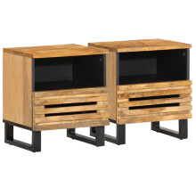(rough mango wood, 2 pcs) vidaXL Bedside Cabinets Nightstand Bed Side Table 2 pcs Solid Wood Acacia