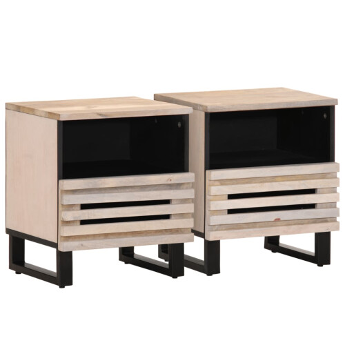 VidaXL (solid bleached wood, 2 pcs) vidaXL Bedside Cabinets Nightstand Bed Side Table 2 pcs Solid Wood Acacia