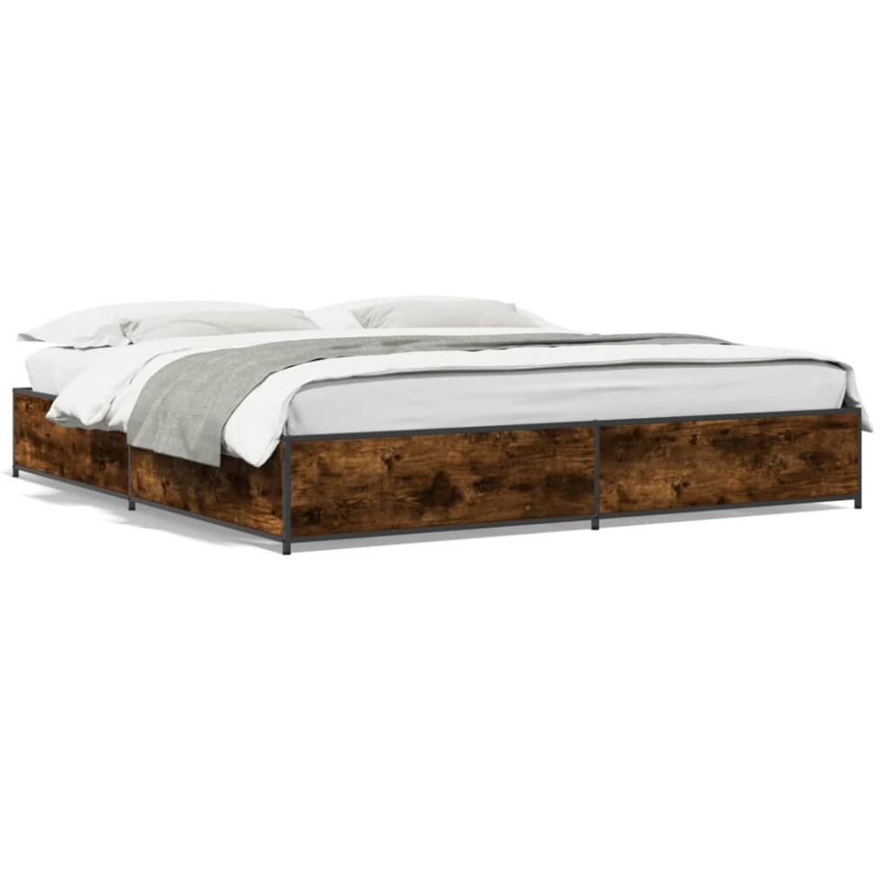 (smoked oak, 200 x 200 cm/ 29 cm) vidaXL Bed Frame Bed Black 180x200 cm Super King Engineered Wood and Metal