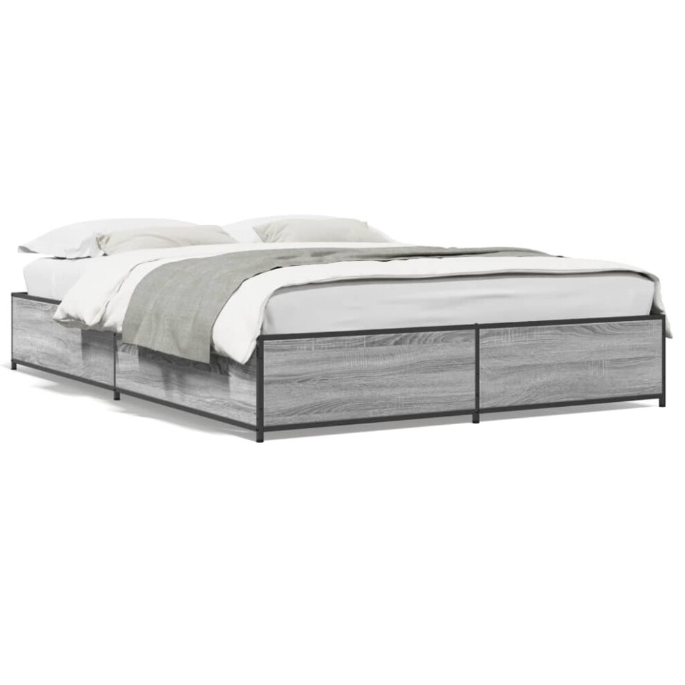 Vidaxl (Grey Sonoma, 150 X 200 Cm/ 29 Cm) Bed Frame Bed Black 180X200 Cm Super King Engineered Wood And Metal
