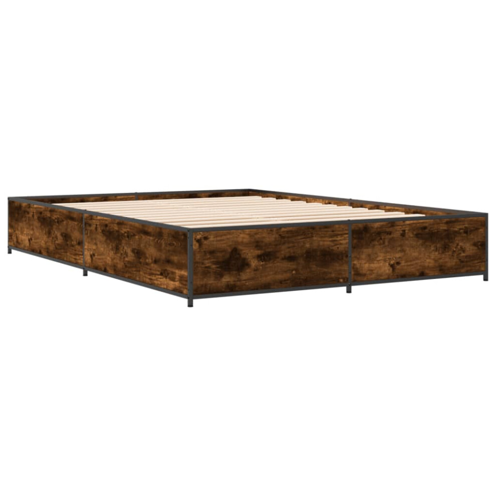 (smoked oak, 150 x 200 cm/ 29 cm) vidaXL Bed Frame Bed Black 180x200 cm Super King Engineered Wood and Metal