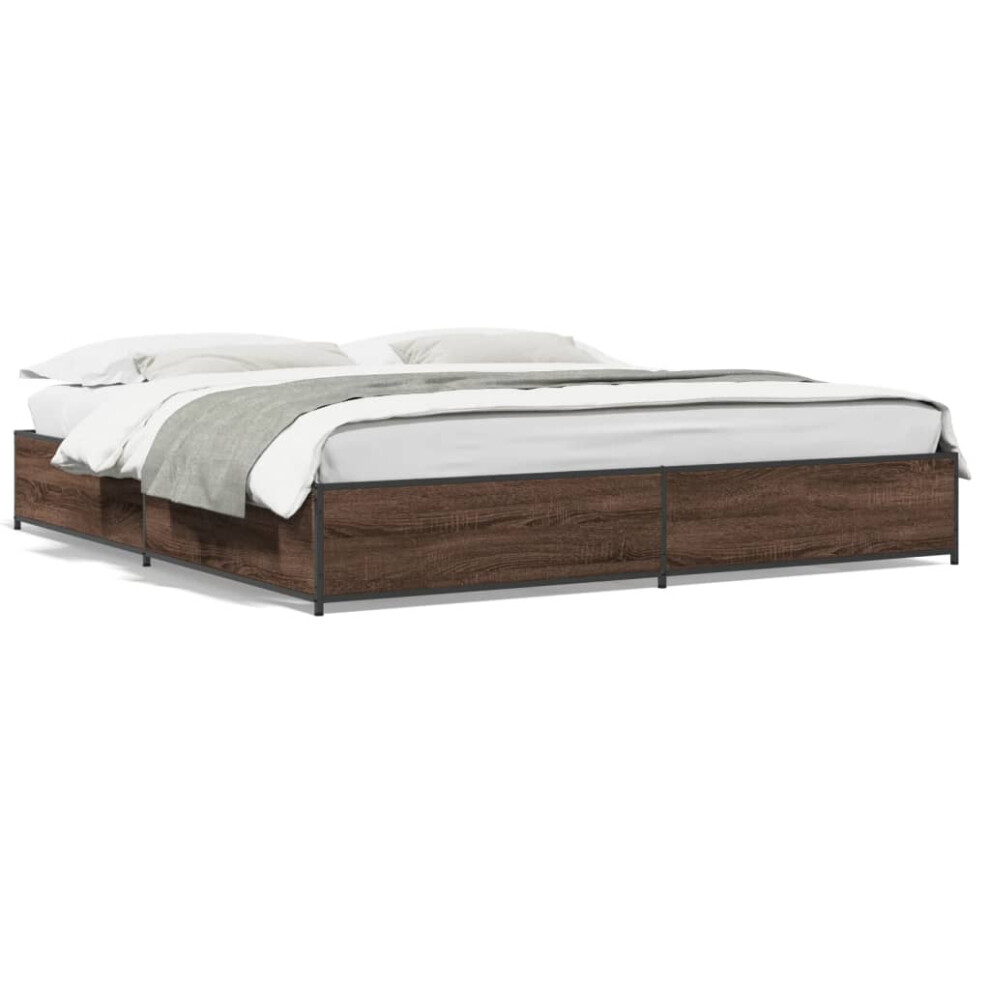 Vidaxl (Brown Oak, 160 X 200 Cm/ 29 Cm) Bed Frame Bed Black 180X200 Cm Super King Engineered Wood And Metal