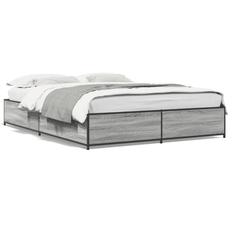 (grey sonoma, 140 x 200 cm/ 29 cm) vidaXL Bed Frame Bed Black 180x200 cm Super King Engineered Wood and Metal