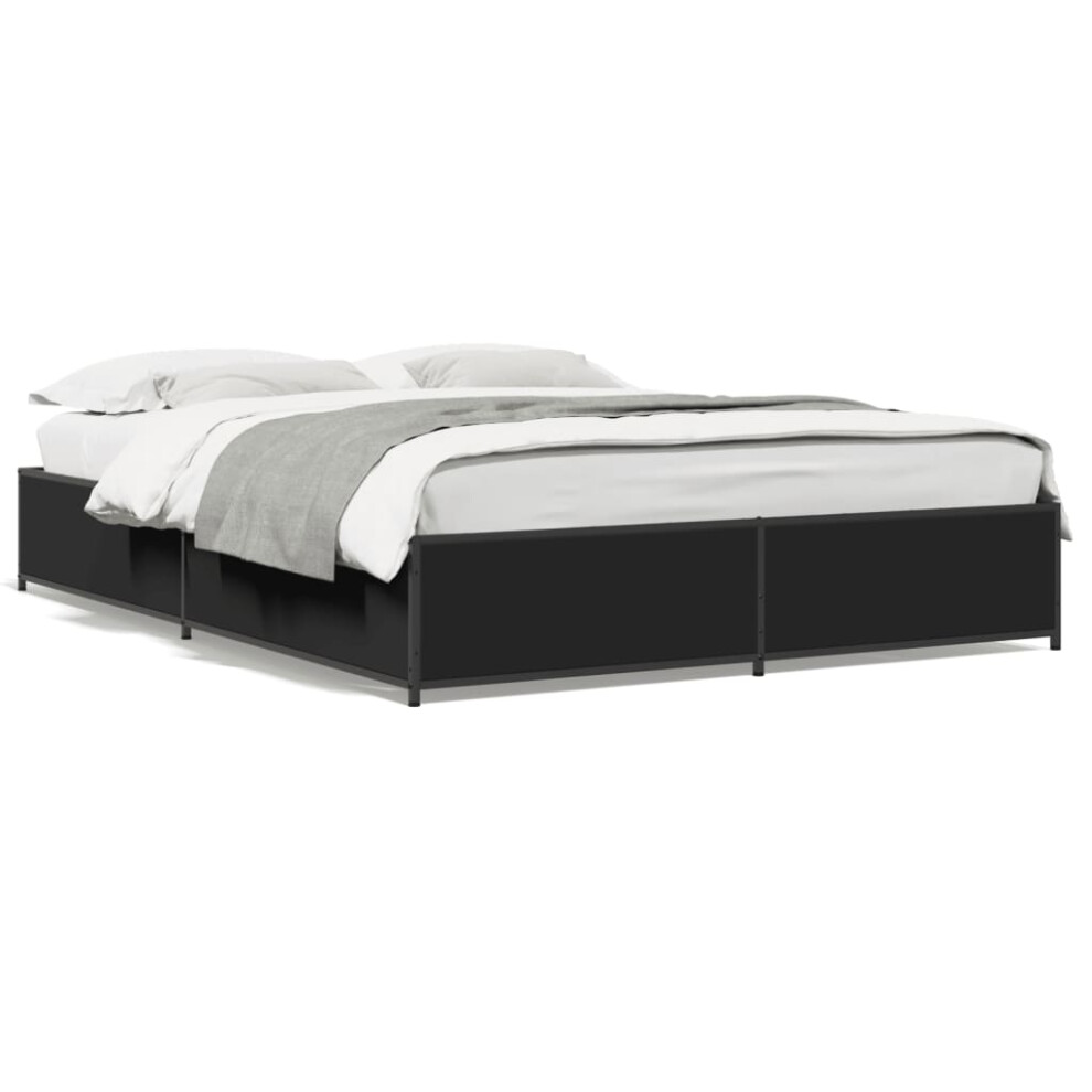 Vidaxl (Black, 135 X 190 Cm/ 29 Cm) Bed Frame Bed Black 180X200 Cm Super King Engineered Wood And Metal