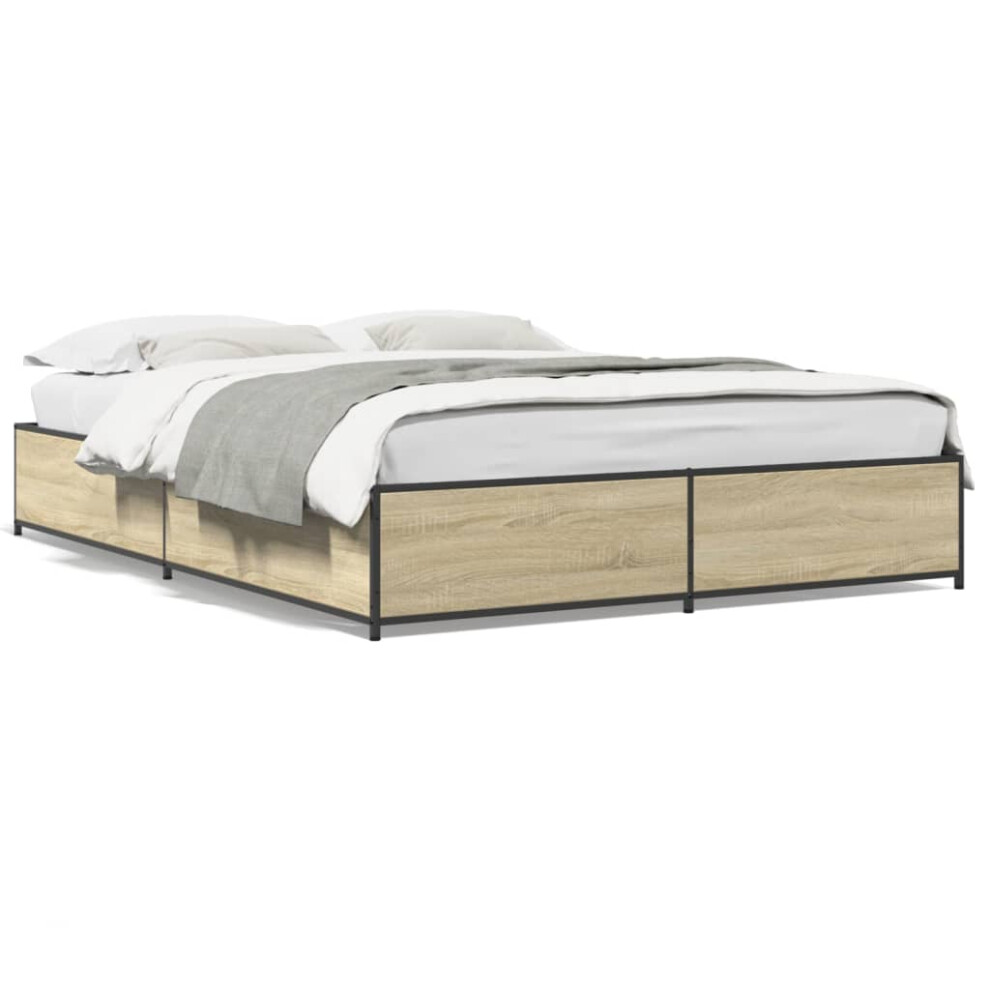 Vidaxl (Sonoma Oak, 120 X 190 Cm/ 29 Cm) Bed Frame Bed Black 180X200 Cm Super King Engineered Wood And Metal
