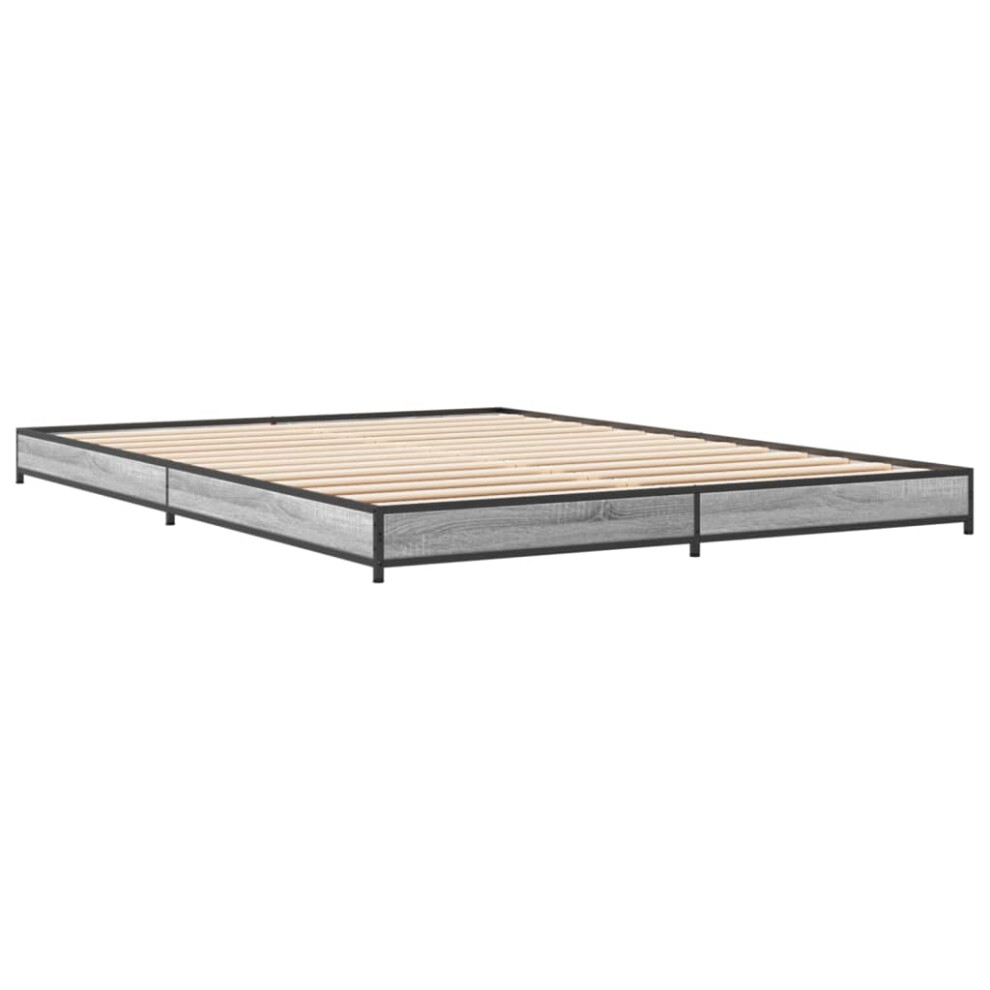 Vidaxl (Grey Sonoma, 120 X 200 Cm/ 14.5 Cm) Bed Frame Bed Black 180X200 Cm Super King Engineered Wood And Metal