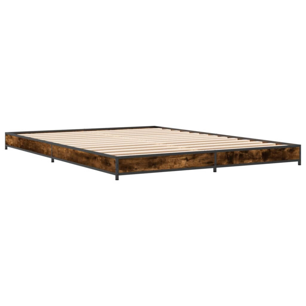 (smoked oak, 135 x 190 cm/ 14.5 cm) vidaXL Bed Frame Bed Black 180x200 cm Super King Engineered Wood and Metal