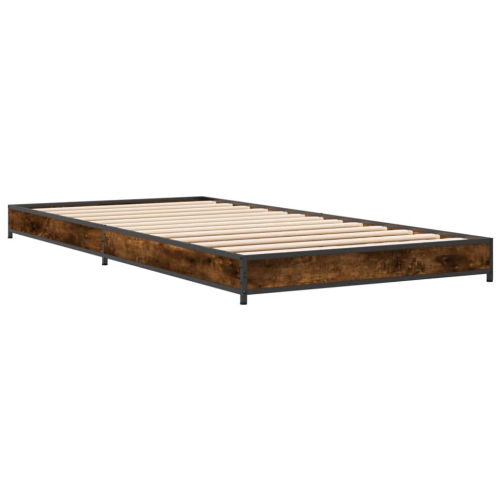 Vidaxl (Smoked Oak, 100 X 200 Cm/ 14.5 Cm) Bed Frame Bed Black 180X200 Cm Super King Engineered Wood And Metal