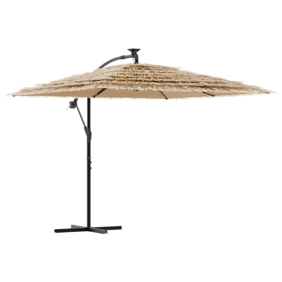 Vidaxl (246 X 246 X 230 Cm) Garden Parasol With Leds And Steel Pole Patio Outdoor Umbrella Brown