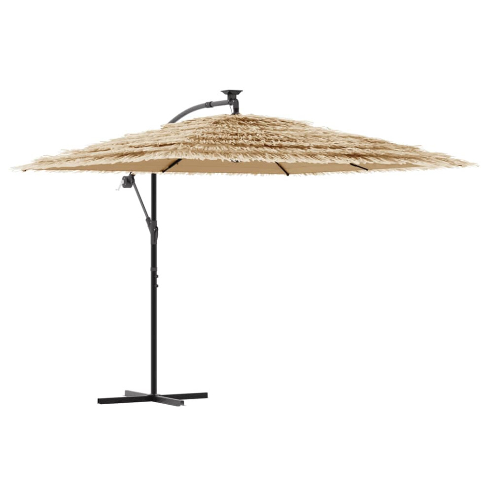 Vidaxl (269 X 269 X 235 Cm) Garden Parasol With Leds And Steel Pole Patio Outdoor Umbrella Brown
