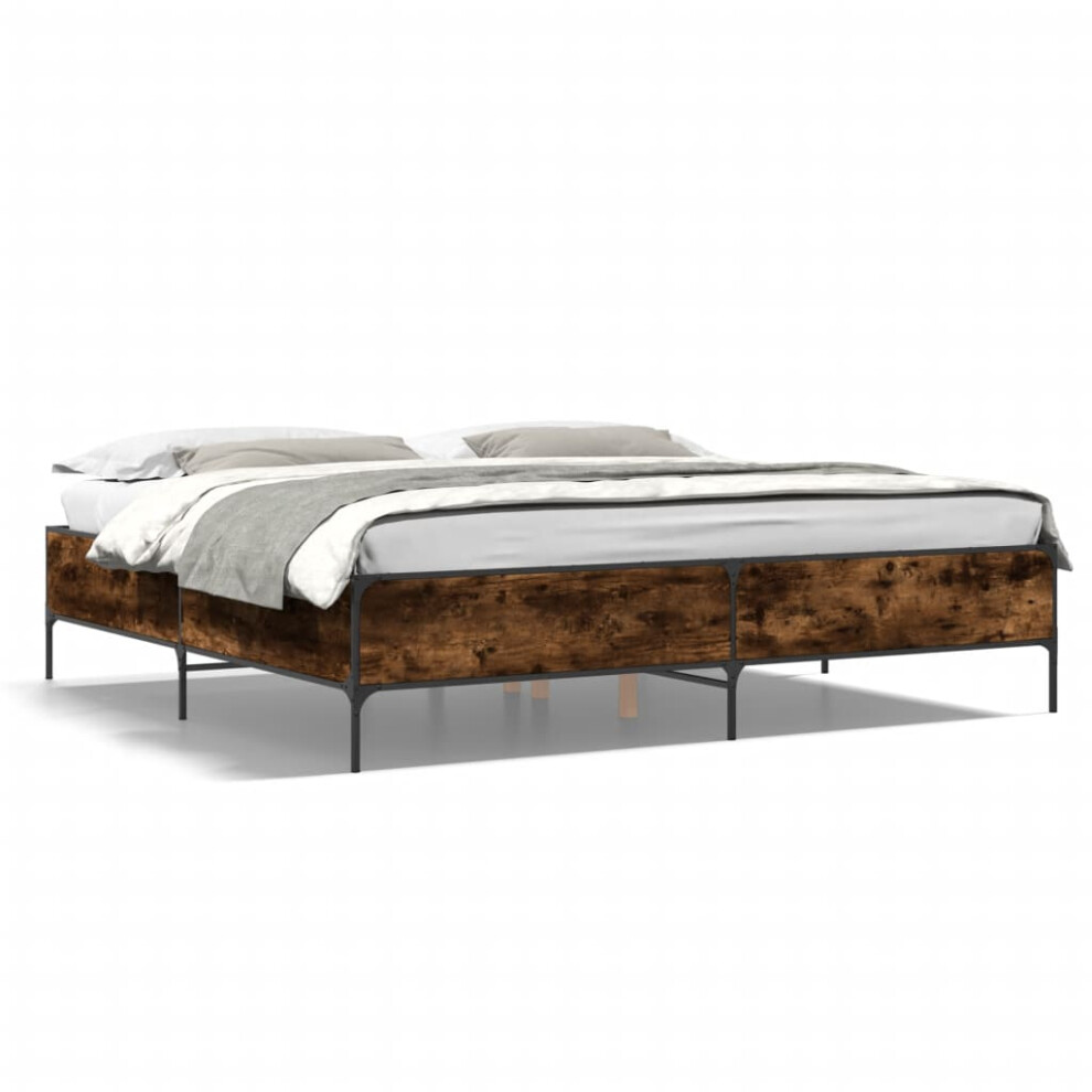 Vidaxl (Smoked Oak, 200 X 200 Cm/ 44 Cm) Bed Frame Home Bed Base Mattress Foundation Engineered Wood And Metal