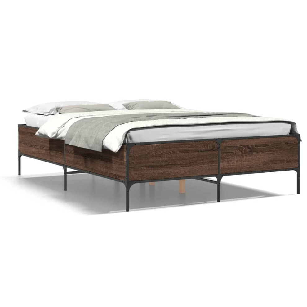 (brown oak, 160 x 200 cm/ 44 cm) vidaXL Bed Frame Home Bed Base Mattress Foundation Engineered Wood and Metal