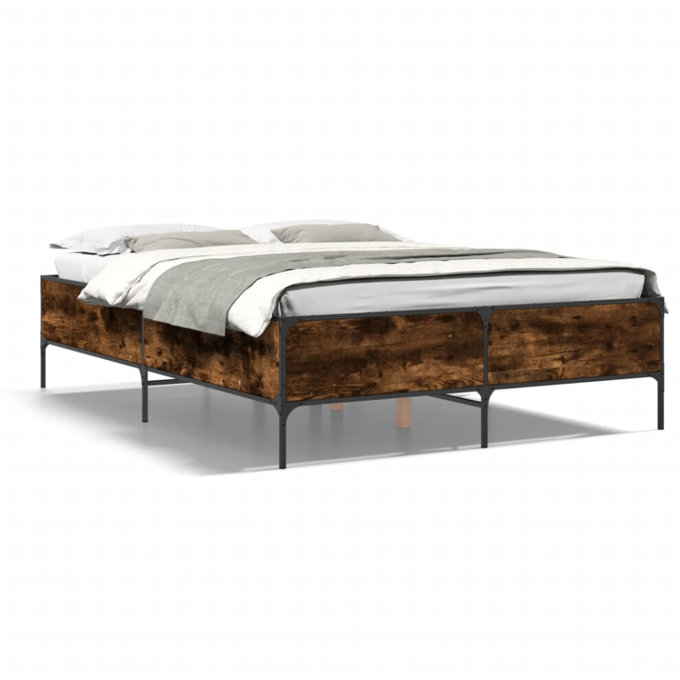 (smoked oak, 140 x 200 cm/ 44 cm) vidaXL Bed Frame Home Bed Base Mattress Foundation Engineered Wood and Metal