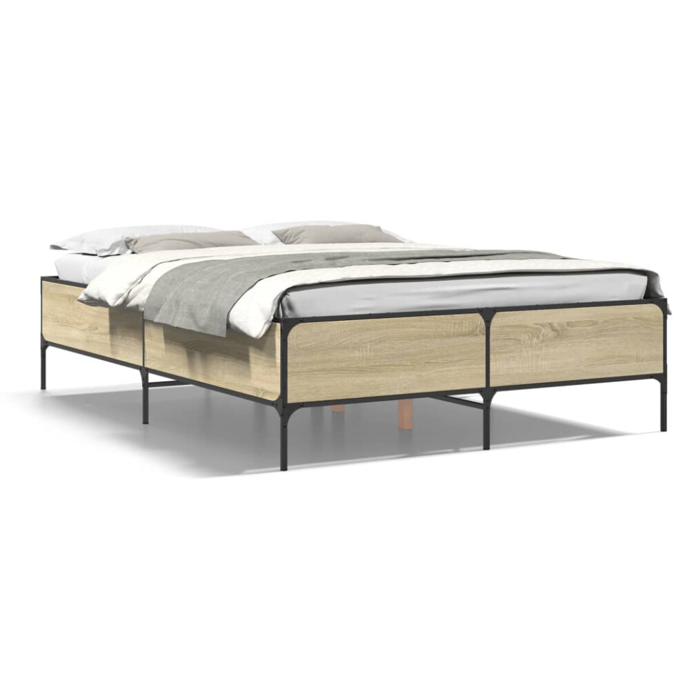 Vidaxl (Sonoma Oak, 150 X 200 Cm/ 44 Cm) Bed Frame Home Bed Base Mattress Foundation Engineered Wood And Metal