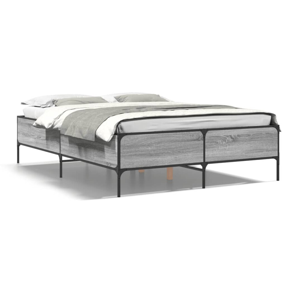 (grey sonoma, 135 x 190 cm/ 44 cm) vidaXL Bed Frame Home Bed Base Mattress Foundation Engineered Wood and Metal