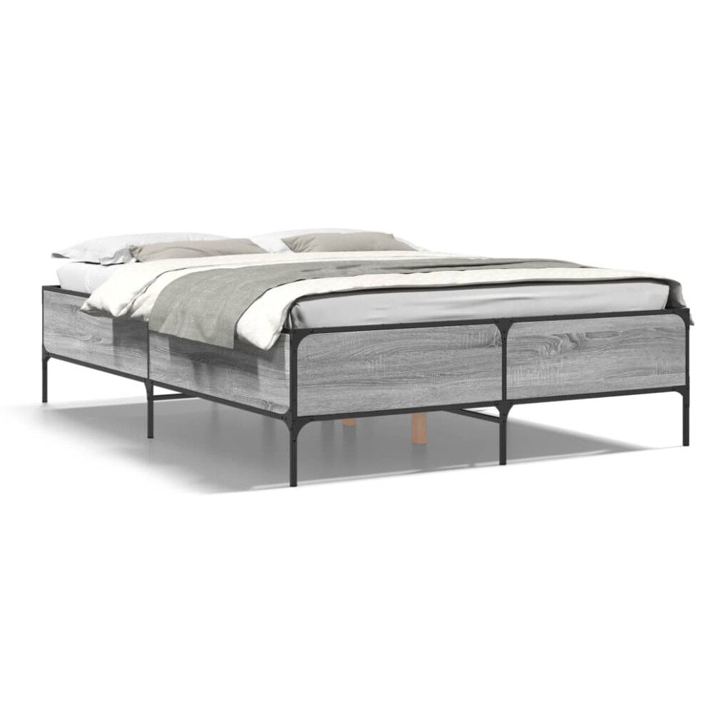 (grey sonoma, 140 x 200 cm/ 44 cm) vidaXL Bed Frame Home Bed Base Mattress Foundation Engineered Wood and Metal