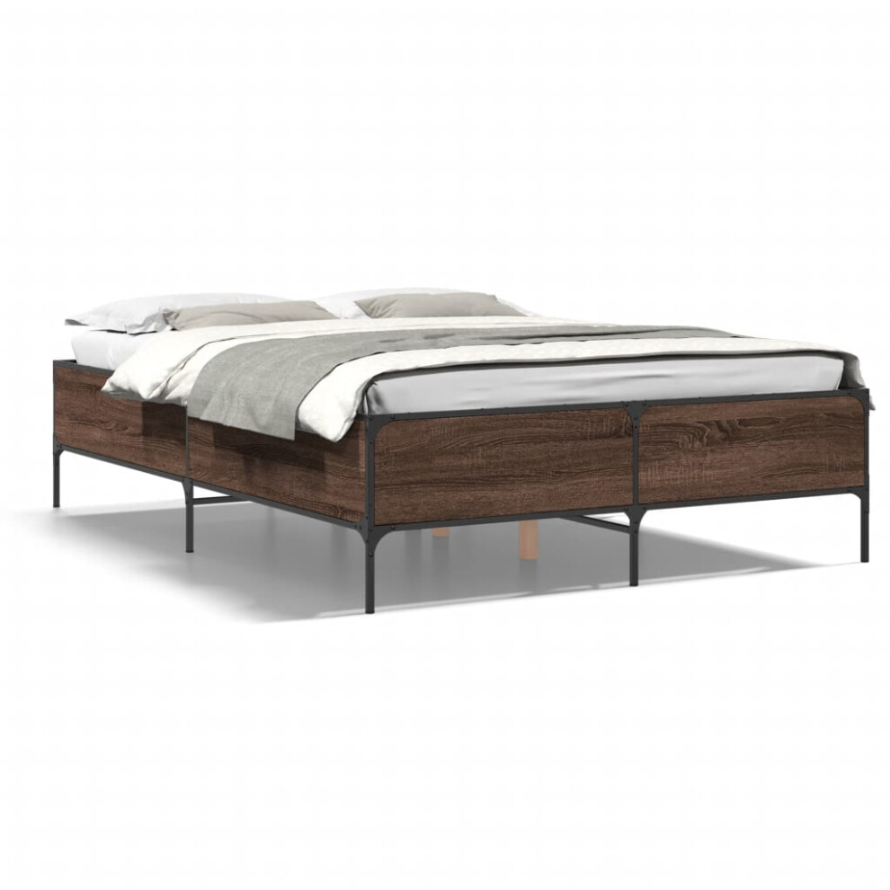 Vidaxl (Brown Oak, 120 X 190 Cm/ 44 Cm) Bed Frame Home Bed Base Mattress Foundation Engineered Wood And Metal