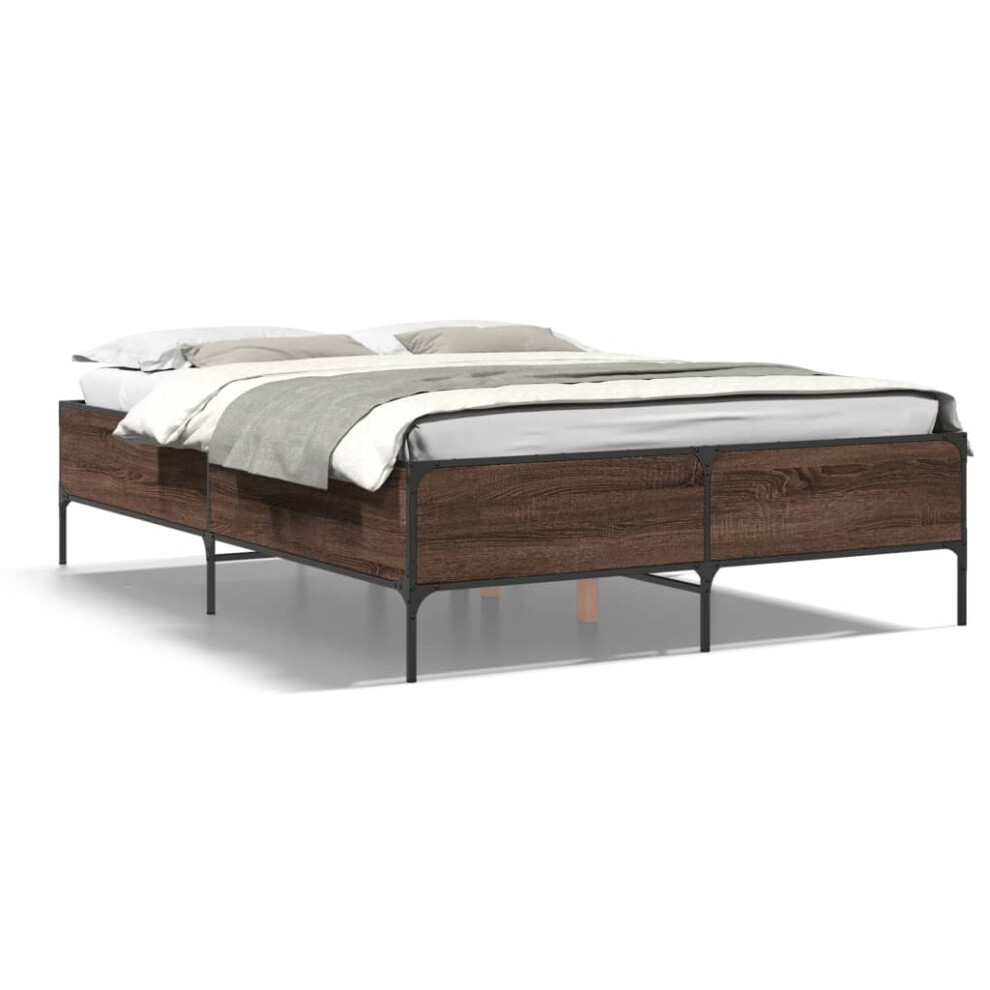 (brown oak, 135 x 190 cm/ 44 cm) vidaXL Bed Frame Home Bed Base Mattress Foundation Engineered Wood and Metal