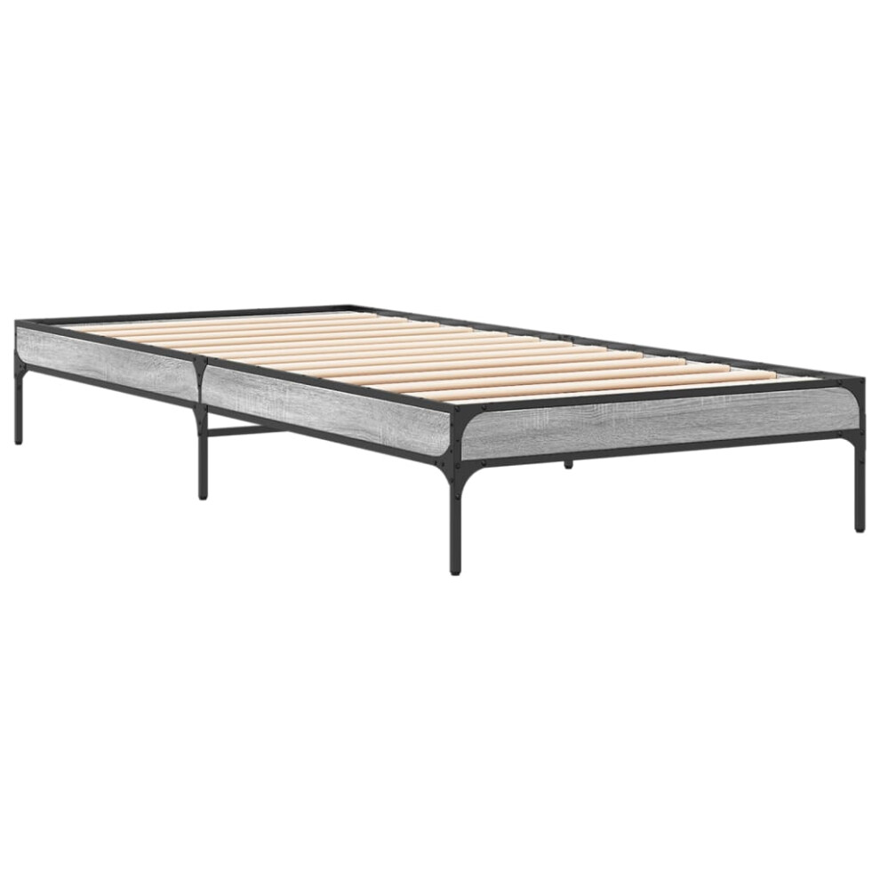 Vidaxl (Grey Sonoma, 90 X 190 Cm/ 30 Cm) Bed Frame Home Bed Base Mattress Foundation Engineered Wood And Metal