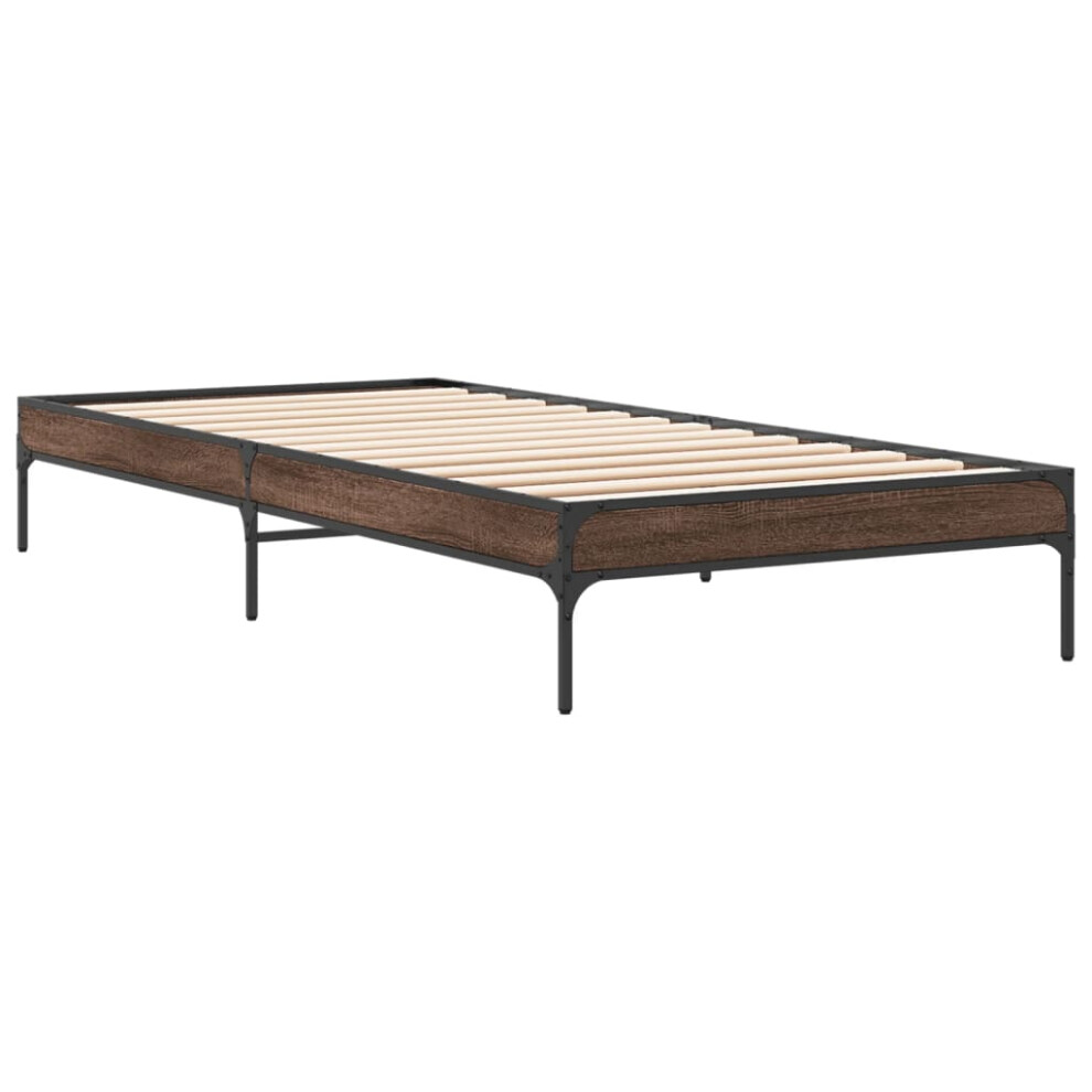 Vidaxl (Brown Oak, 90 X 190 Cm/ 30 Cm) Bed Frame Home Bed Base Mattress Foundation Engineered Wood And Metal