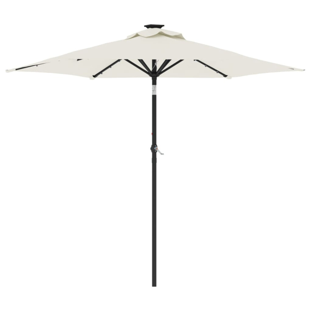 Vidaxl (White) Garden Parasol With Leds And Steel Pole Sun Shade Outdoor Umbrella