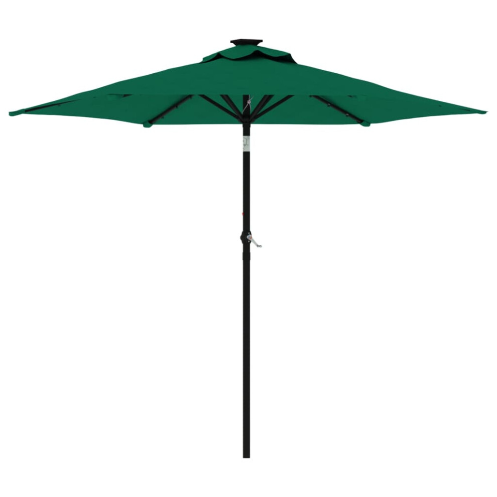 (green) vidaXL Garden Parasol with LEDs and Steel Pole Sun Shade Outdoor Umbrella