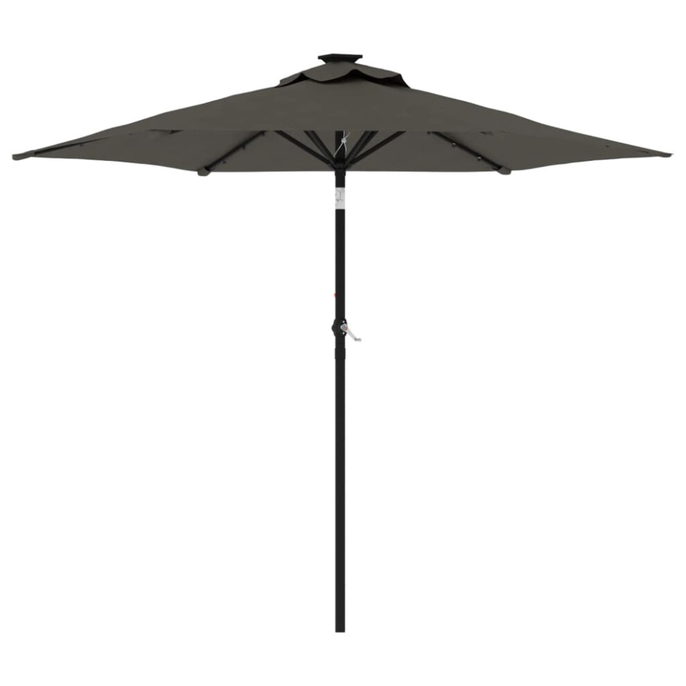 Vidaxl (Anthracite) Garden Parasol With Leds And Steel Pole Sun Shade Outdoor Umbrella