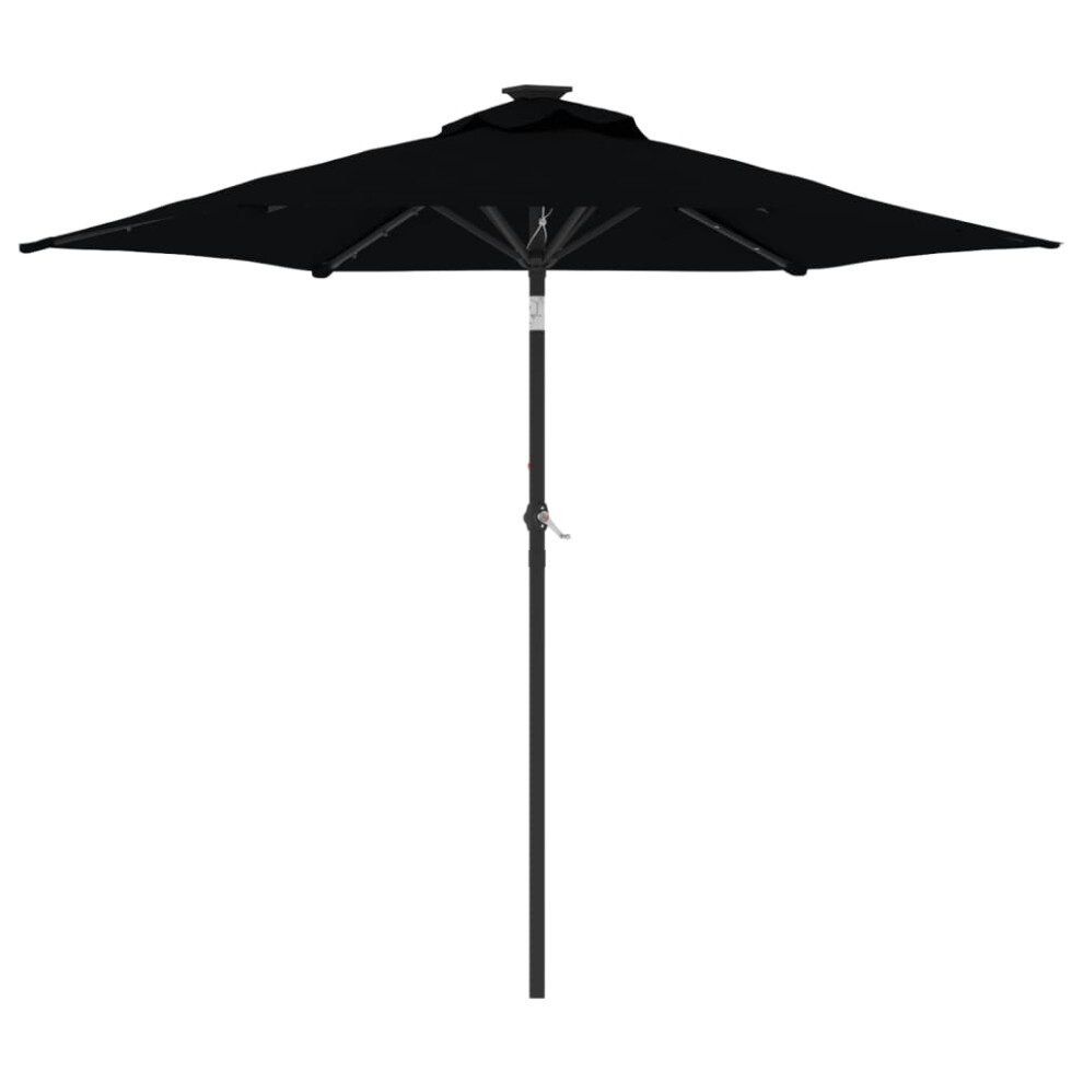Vidaxl (Black) Garden Parasol With Leds And Steel Pole Sun Shade Outdoor Umbrella