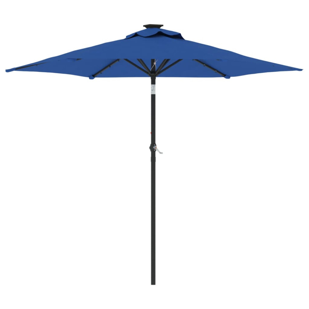 Vidaxl (Azure Blue) Garden Parasol With Leds And Steel Pole Sun Shade Outdoor Umbrella