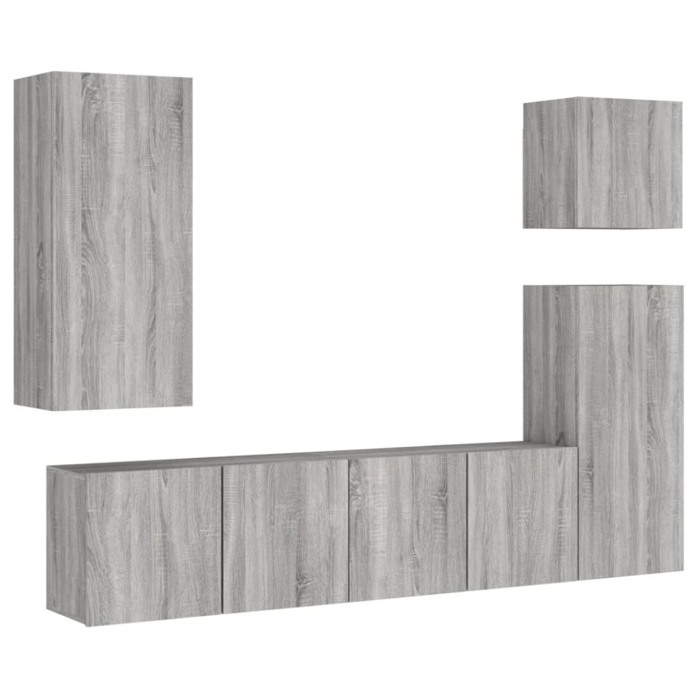 (grey sonoma) vidaXL TV Wall Units 5 Piece Floating TV Unit Concrete Grey Engineered Wood