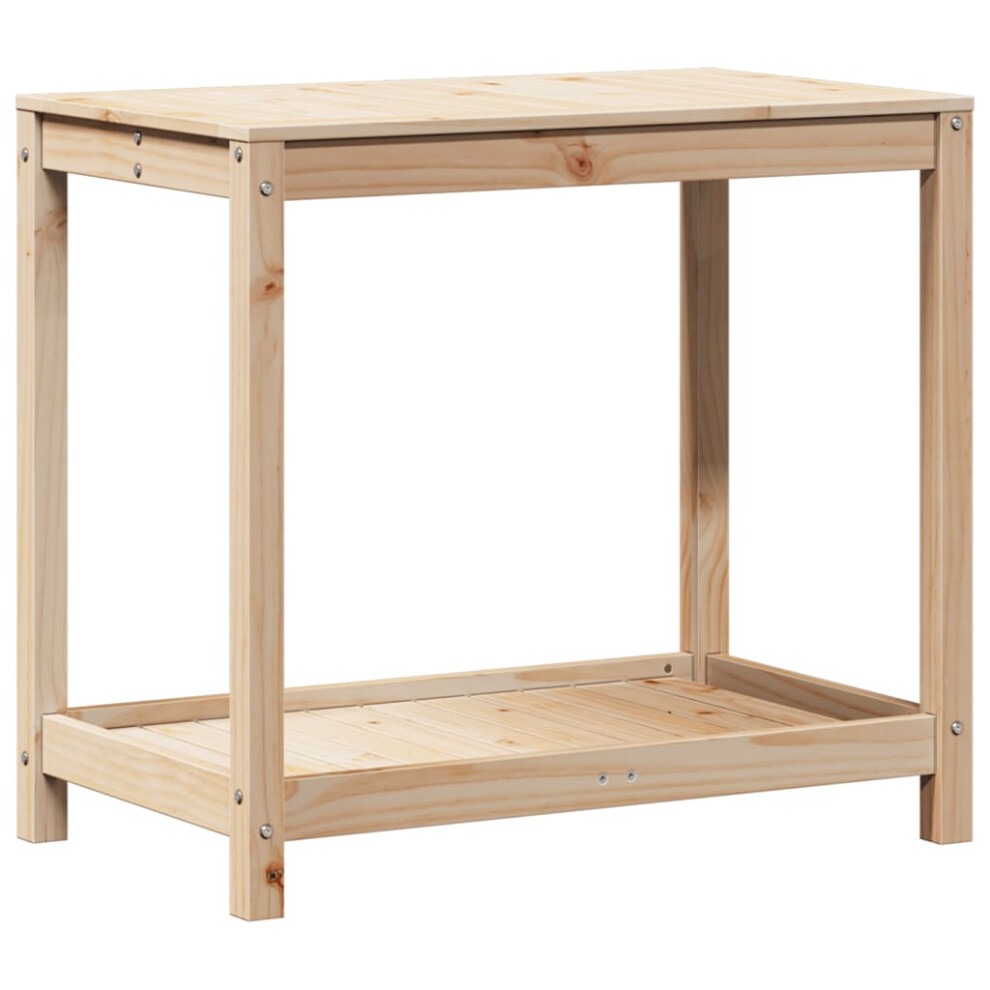 Vidaxl (Natural Pine, 82.5 X 50 X 75 Cm) Potting Table With Shelf Potting Bench Plant Table Solid Wood Pine